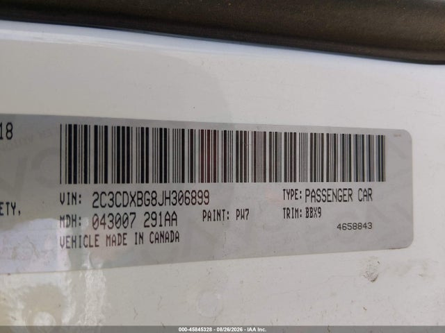 Aukcja sprzedaży 2018 Dodge Charger Sxt Rwd, vin: 2C3CDXBG8JH306899, numer aukcji: 45845328