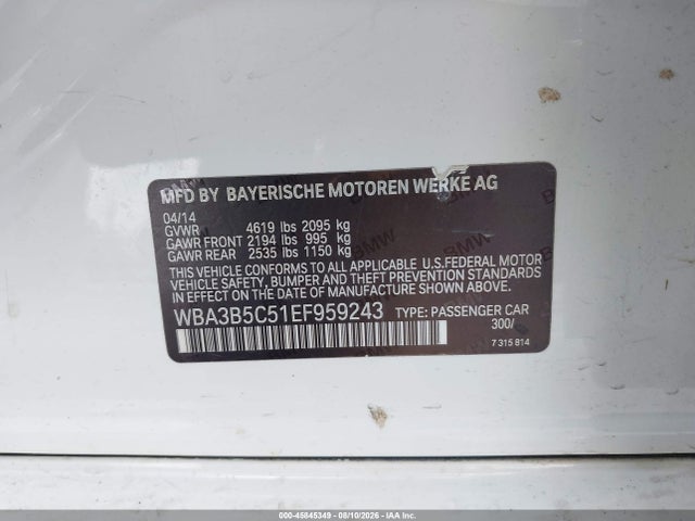 2014 Bmw 328i Xdrive მანქანა იყიდება აუქციონზე, vin: WBA3B5C51EF959243, აუქციონის ნომერი: 45845349