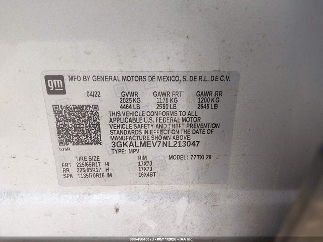 Продажа на аукционе авто 2022 Gmc Terrain Fwd Sle, vin: 3GKALMEV7NL213047, номер лота: 45845373