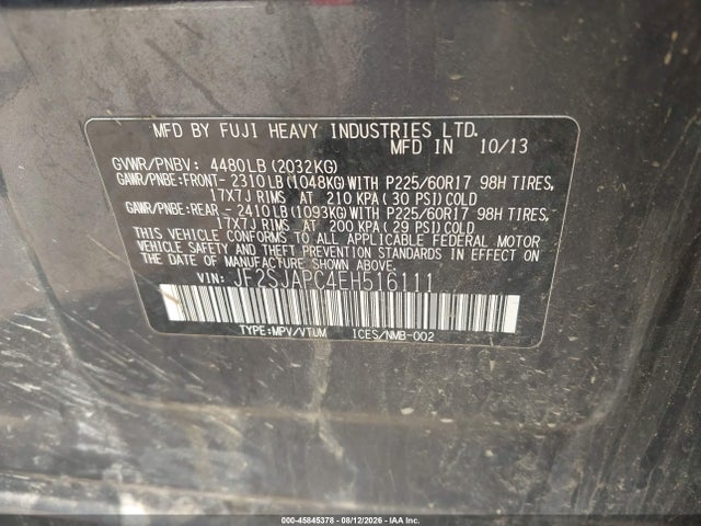 2014 Subaru Forester 2.5i Touring მანქანა იყიდება აუქციონზე, vin: JF2SJAPC4EH516111, აუქციონის ნომერი: 45845378