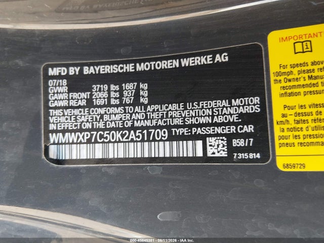 Продажа на аукционе авто 2019 Mini Hardtop Cooper S, vin: WMWXP7C50K2A51709, номер лота: 45845381