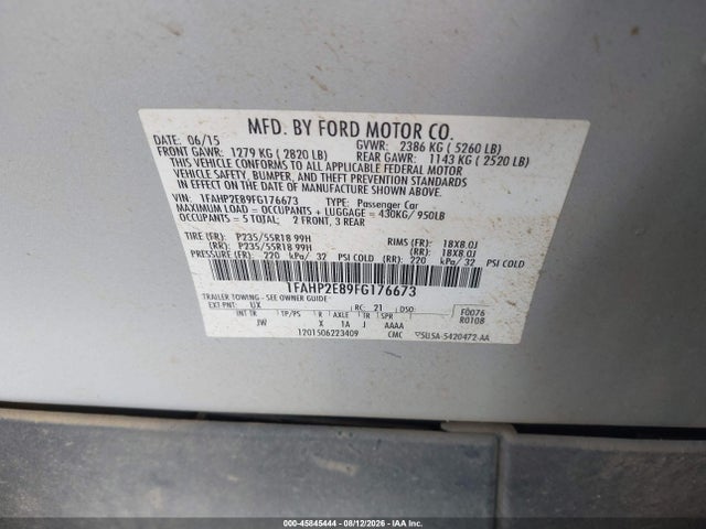 2015 Ford Taurus Sel მანქანა იყიდება აუქციონზე, vin: 1FAHP2E89FG176673, აუქციონის ნომერი: 45845444