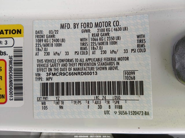 3FMCR9C66NRD60013 Ford Bronco Sport Outer Banks