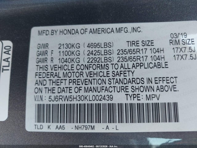 Honda CR-V LX 2019 5J6RW5H30KL002439 Image 9