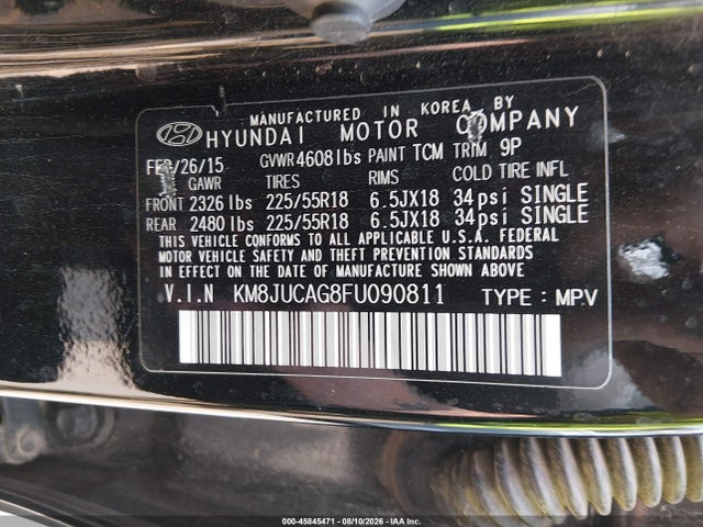 45845471 :رقم المزاد ، KM8JUCAG8FU090811 vin ، 2015 Hyundai Tucson Limited مزاد بيع