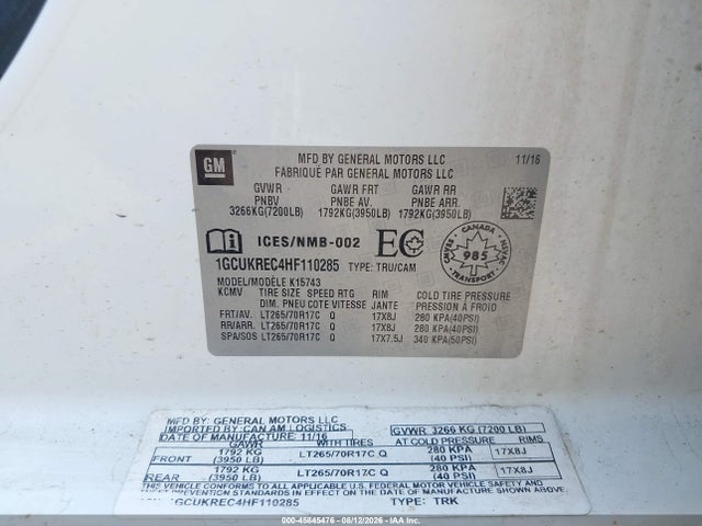 1GCUKREC4HF110285 Chevrolet Silverado 1500 Lt