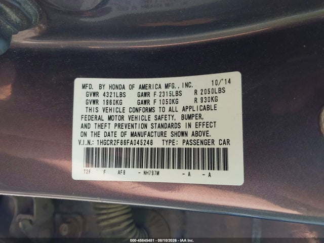 Honda Accord Ex-l 2015 1HGCR2F86FA045248 Image 9