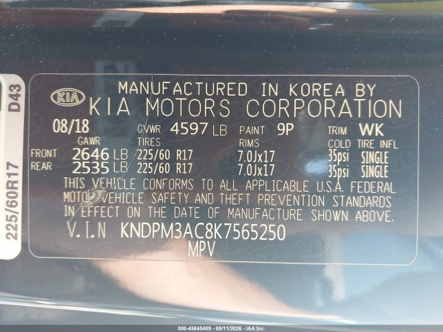 Продаж на аукціоні авто 2019 Kia Sportage Lx, vin: KNDPM3AC8K7565250, номер лоту: 45845489