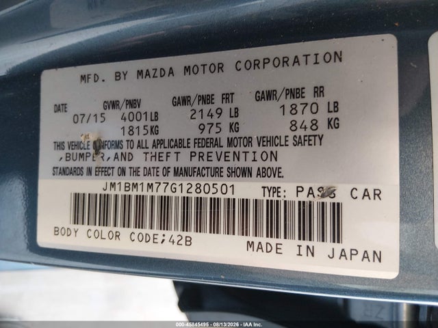 JM1BM1M77G1280501 Mazda Mazda3 I Touring