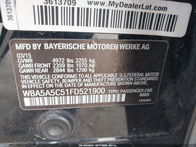 Aukcja sprzedaży 2015 Bmw 528i, vin: WBA5A5C51FD521900, numer aukcji: 45845500