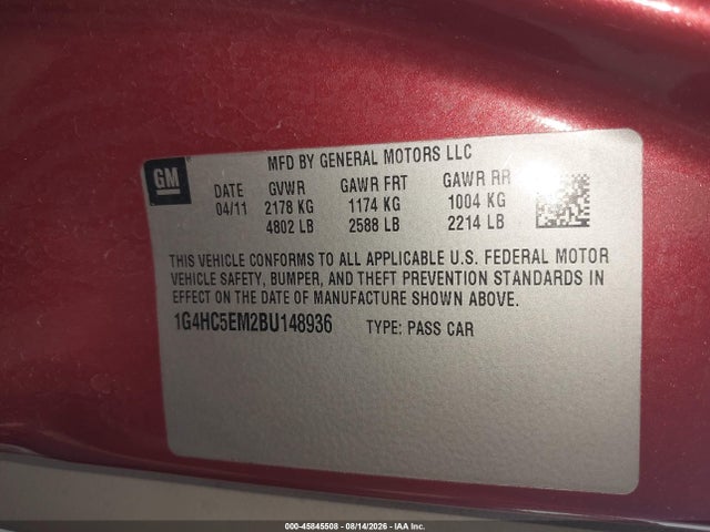 Aukcja sprzedaży 2011 Buick Lucerne Cxl, vin: 1G4HC5EM2BU148936, numer aukcji: 45845508