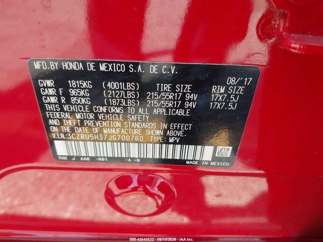 Honda HR-V LX 2018 3CZRU5H37JG700760 Image 9