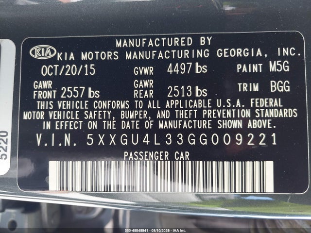 KIA OPTIMA EX 2016 5XXGU4L33GG009221 Image 9