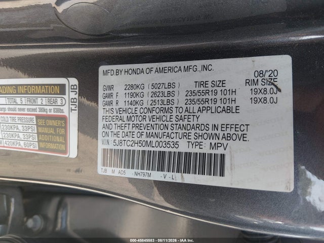 Продажа на аукционе авто 2021 Acura Rdx Technology Package, vin: 5J8TC2H50ML003535, номер лота: 45845583