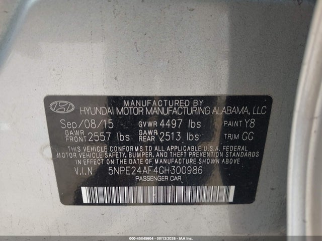 Продажа на аукционе авто 2016 Hyundai Sonata Se, vin: 5NPE24AF4GH300986, номер лота: 45845604