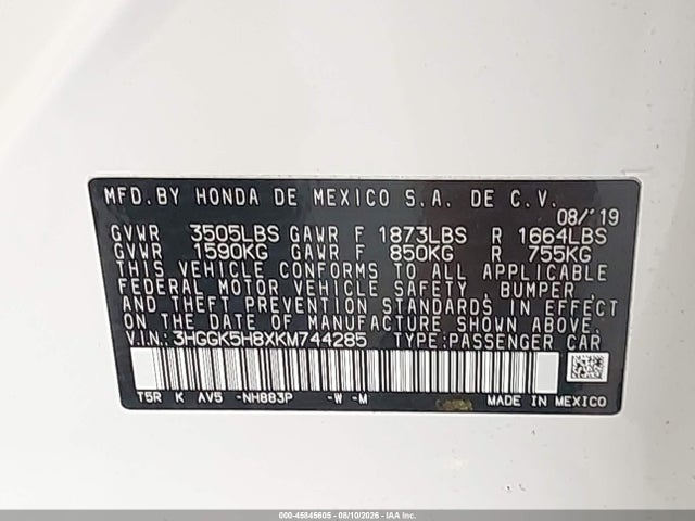 3HGGK5H8XKM744285 Honda FIT EX