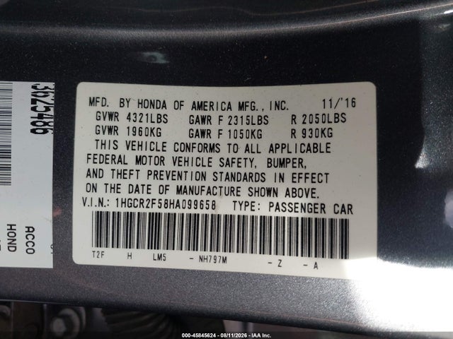 1HGCR2F58HA099658 Honda Accord Sport