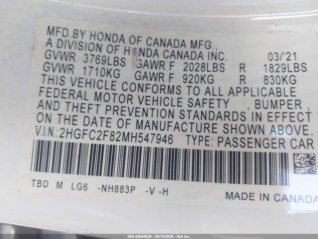 2HGFC2F82MH547946 Honda Civic Sport