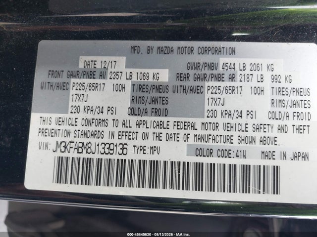 Продаж на аукціоні авто 2018 Mazda Cx-5 Sport, vin: JM3KFABM8J1339136, номер лоту: 45845630