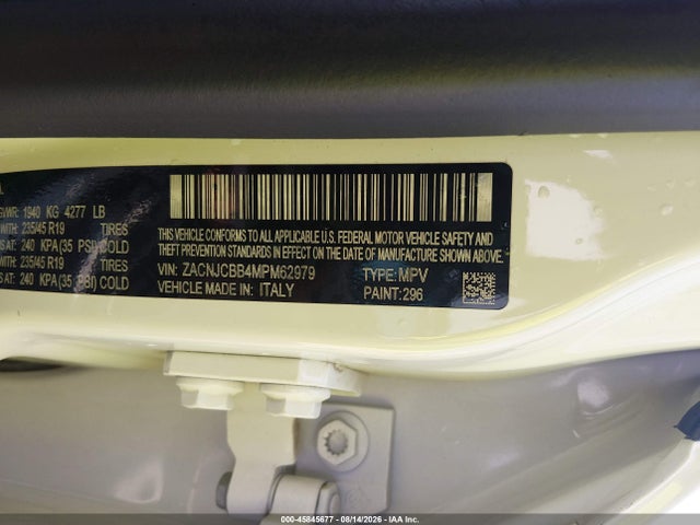 45845677 :رقم المزاد ، ZACNJCBB4MPM62979 vin ، 2021 Jeep Renegade Latitude Fwd مزاد بيع