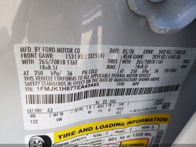 Ford Expedition Max Active Max 2026 1FMJK1H87TEA43445 Image 9
