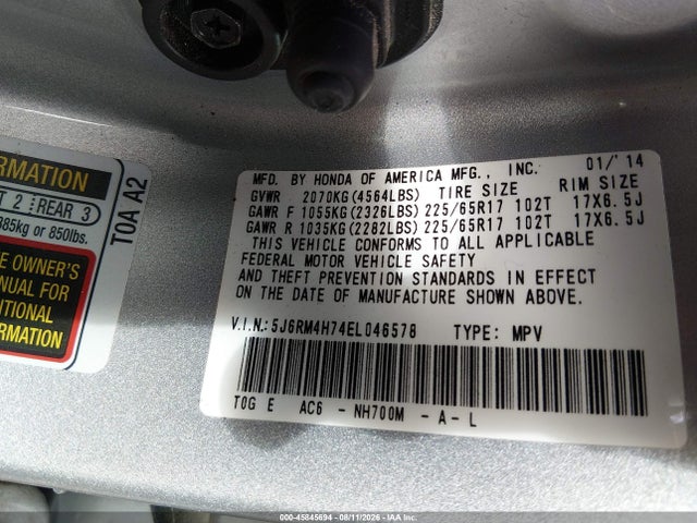 Honda Cr-v Ex-l 2014 5J6RM4H74EL046578 Image 9