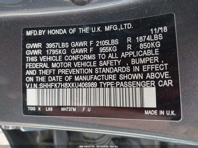 Honda Civic Ex-l 2019 SHHFK7H8XKU406989 Image 9