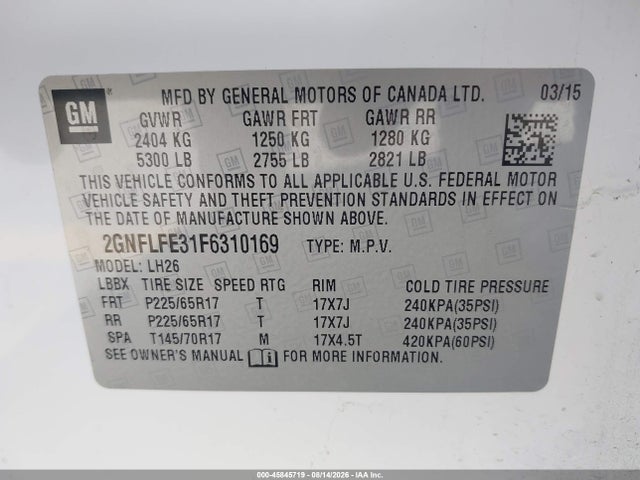 Chevrolet EQUINOX LT 2015 2GNFLFE31F6310169 Image 9