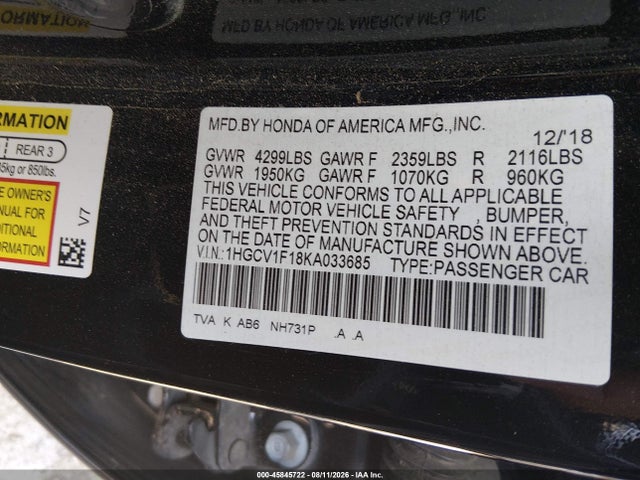 1HGCV1F18KA033685 Honda ACCORD LX