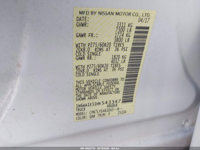 1N6AA1E51HN543347 Nissan Titan Platinum Reserve