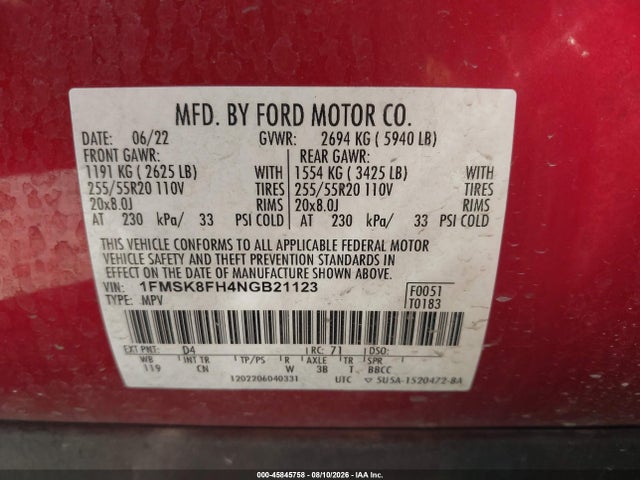 Ford Explorer Limited 2022 1FMSK8FH4NGB21123 Image 9