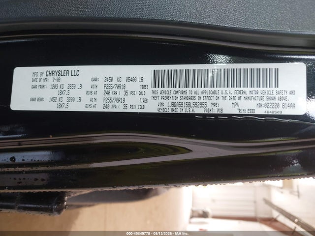 45845778 :رقم المزاد ، 1J8GA59158L592955 vin ، 2008 Jeep Wrangler Unlimited Sahara مزاد بيع
