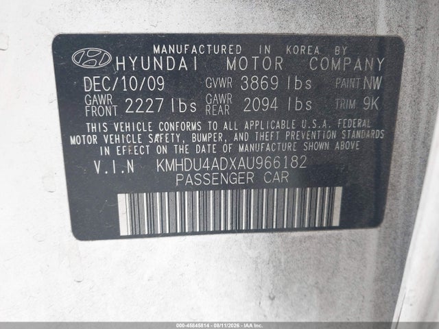 Продажа на аукционе авто 2010 Hyundai Elantra Gls, vin: KMHDU4ADXAU966182, номер лота: 45845814