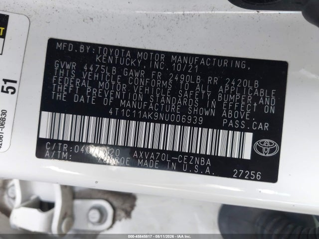 4T1C11AK9NU006939 Toyota CAMRY LE
