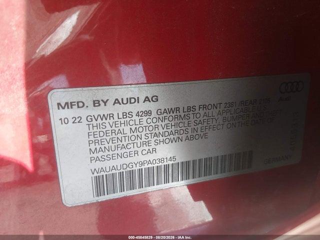 45845829 :رقم المزاد ، WAUAUDGY9PA038145 vin ، 2023 Audi A3 Premium 40 Tfsi Front-wheel Drive S Tronic مزاد بيع