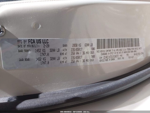 2020 Chrysler Pacifica Hybrid Limited მანქანა იყიდება აუქციონზე, vin: 2C4RC1N72LR190372, აუქციონის ნომერი: 45845832