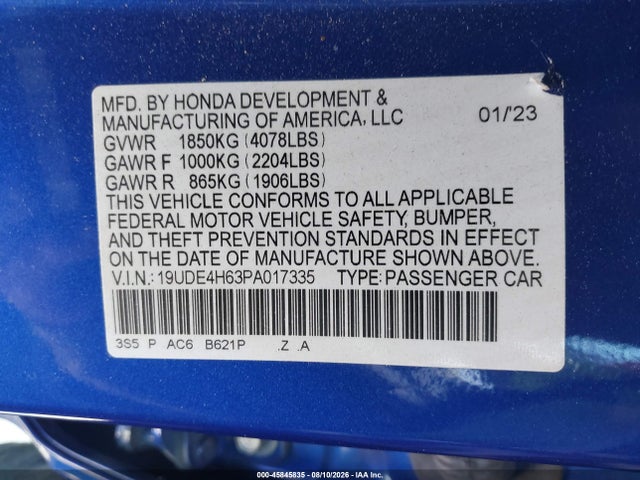 2023 Acura Integra A-spec Technology მანქანა იყიდება აუქციონზე, vin: 19UDE4H63PA017335, აუქციონის ნომერი: 45845835