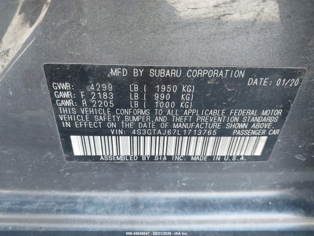 Aukcja sprzedaży 2020 Subaru Impreza Sport 5-door, vin: 4S3GTAJ67L1713765, numer aukcji: 45845847