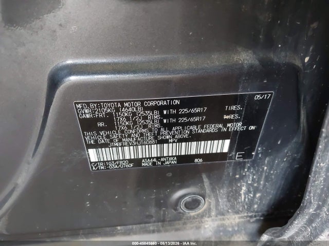 45845860 :رقم المزاد ، JTMBFREV3HJ160881 vin ، 2017 Toyota Rav4 Le مزاد بيع