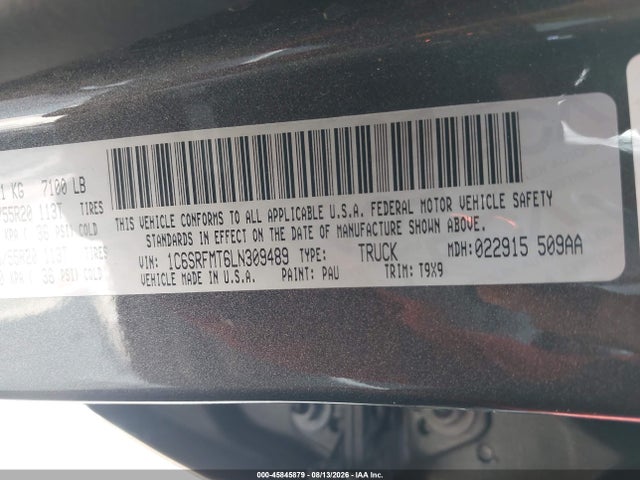 45845879 :رقم المزاد ، 1C6SRFMT6LN309489 vin ، 2020 Ram 1500 Big Horn  4x4 6'4 Box مزاد بيع