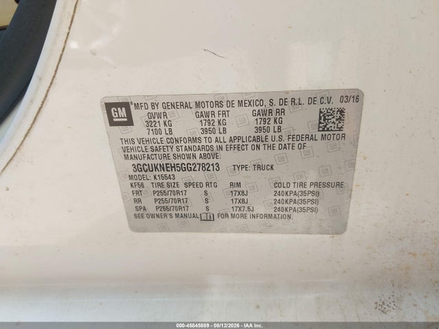 Продаж на аукціоні авто 2016 Chevrolet Silverado 1500 Work Truck, vin: 3GCUKNEH5GG278213, номер лоту: 45845889