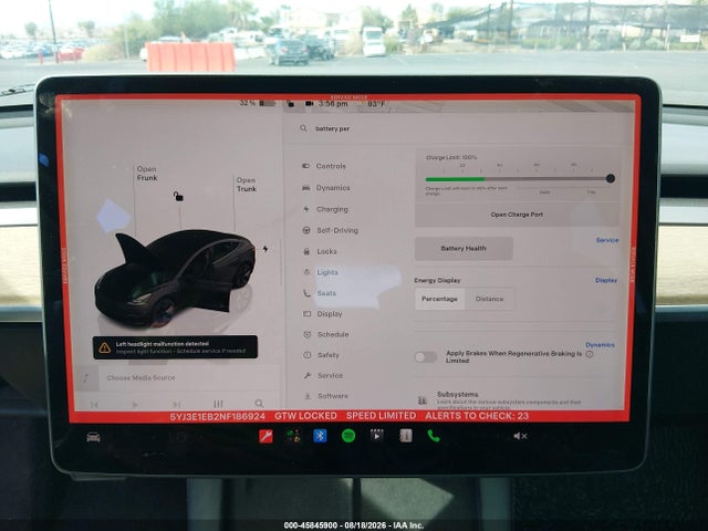 45845900 :رقم المزاد ، 5YJ3E1EB2NF186924 vin ، 2022 Tesla Model 3 Long Range Dual Motor All-wheel Drive مزاد بيع