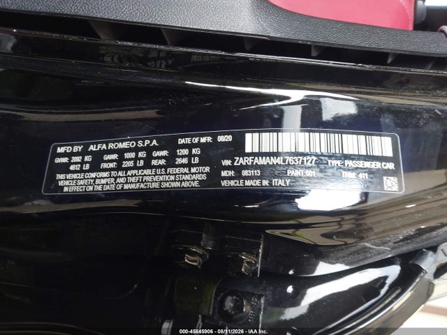 Aukcja sprzedaży 2020 Alfa Romeo Giulia Sport Rwd, vin: ZARFAMAN4L7637127, numer aukcji: 45845906