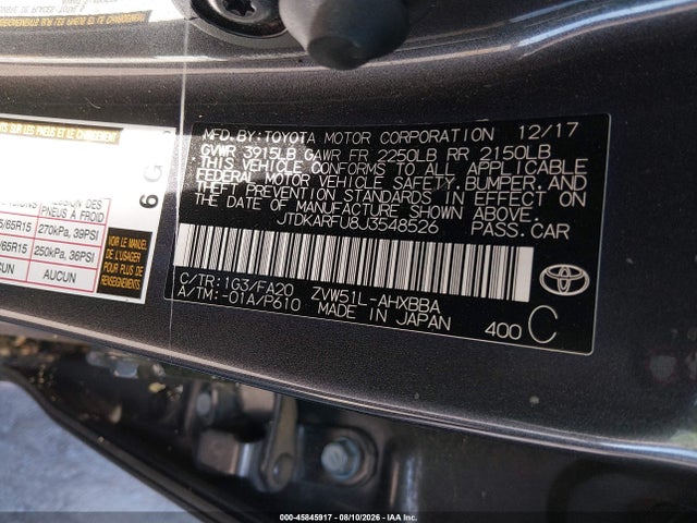 Toyota Prius Two Eco 2018 JTDKARFU8J3548526 Image 9