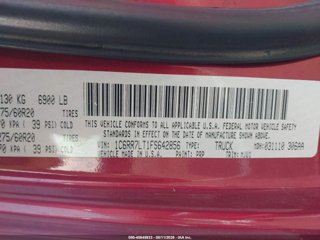Продажа на аукционе авто 2015 Ram 1500 Big Horn, vin: 1C6RR7LT1FS642856, номер лота: 45845933