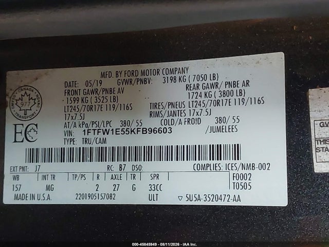 Ford F-150 Xlt 2019 1FTFW1E55KFB96603 Image 9