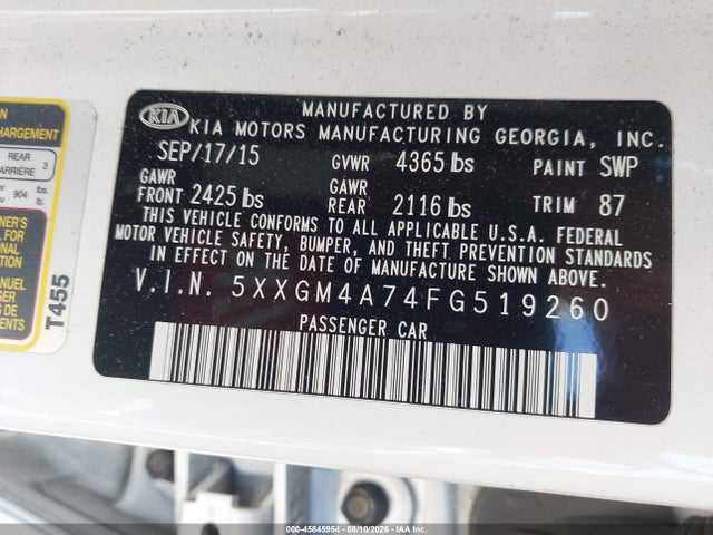 KIA Optima Lx 2015 5XXGM4A74FG519260 Image 9