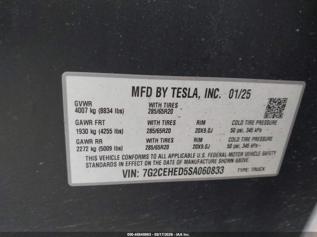 7G2CEHED5SA060833 Tesla Cybertruck All-wheel Drive