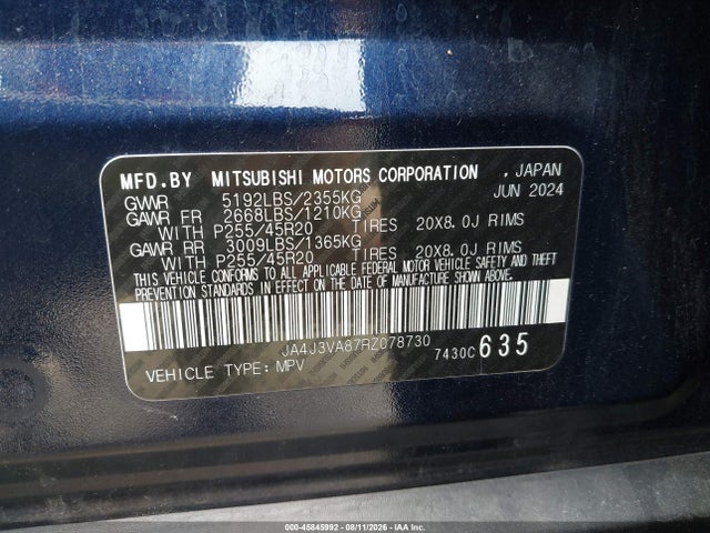 Aukcja sprzedaży 2024 Mitsubishi Outlander Se 2.5 2wd/se Black Edition S-awc/se Black Edition W/pano Roof S-awc, vin: JA4J3VA87RZ078730, numer aukcji: 45845992
