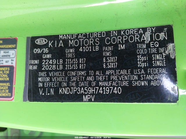 KIA SOUL + 2017 KNDJP3A59H7419740 Image 9